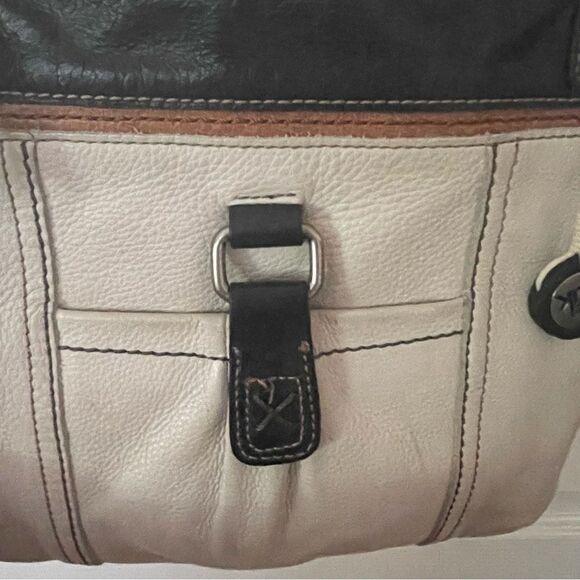 The Sak Kendra Cream Brown & Black Leather Crossbody Bag Shoulder Purse Top Zip - Picture 8 of 11